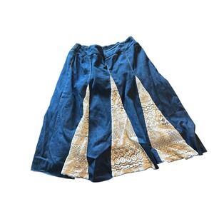 Hannah Denim Skirt Blue White Lace Trim Boho Festival Knee‎ Length Women's L